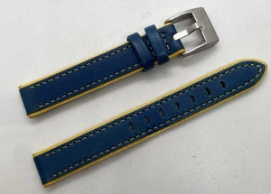 NEU UHRENARMBAND blau mit Goldkordelrand silberne Schnalle 14 mm Bandanstöße mit Federstegen - Bild 1 von 5