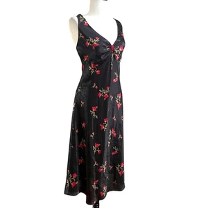 Y2K Babydoll Floral Slip Dress L Black Red Dainty Fairycore Grunge Whimsigoth - Picture 1 of 11
