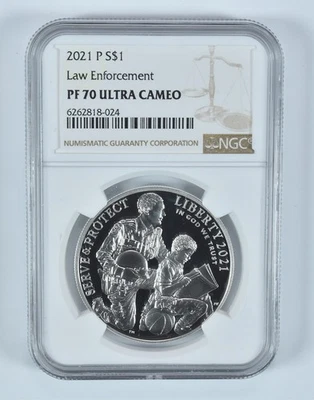 2021-P Law Enforcement Commemorative Silver Dollar PF70 UCAM NGC *4278 - Image 1 of 4