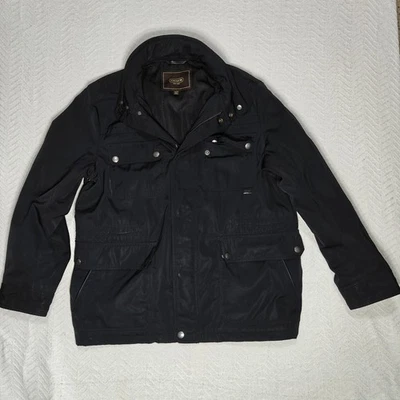Coach Black Full Zip Utility Field Jacket w Hideaway Hood Leather Trim Men's XL  - Image 1 of 4