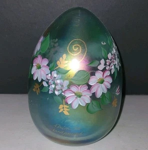 Fenton Art Glass Hand Painted Large Egg Flowers Gold 1992 SIGNED Pam Lauderman - Picture 1 of 4