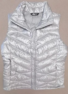 THE NORTH FACE Down Puffer Vest Women’s Aconcagua 550 XL SILVER GRAY EUC - Picture 1 of 16