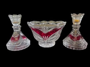 Vintage 1970s | Anna Hutte Bleikristall | | Crystal Candlesticks & Candy Bowl - Picture 1 of 4