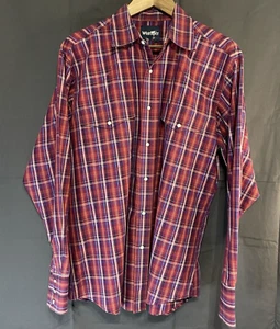 Wrangler Herren Größe XL rot kariert Perlen Druckknopf Western Cowboy Kleidung Langarm EUC - Bild 1 von 8