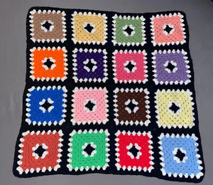 Vintage! Afghan Multicolor Hand Crocheted Knit 32”x30” Throw - Picture 1 of 3