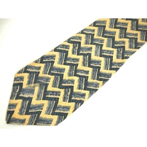 J. Garcia Mens Necktie Tie Malachite Valley Yellow Blue Chevron Silk 55" Short - Picture 1 of 6