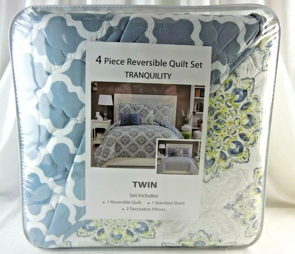 Victoria Classics Tranquility Twin 4 Piece Reversible Quilt Set - Image 1 of 3