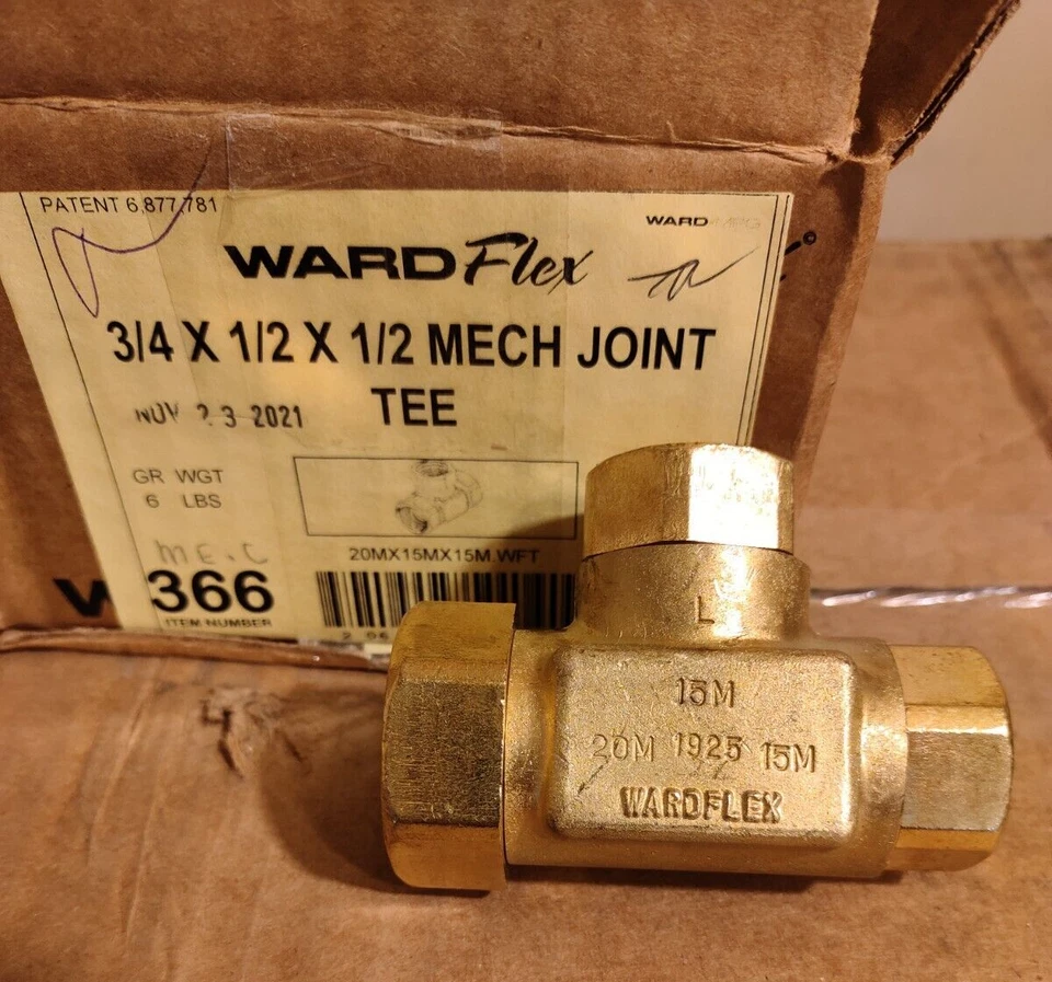 New WardFlex 366 - Brass Gas Reducing Tee, 3/4 x 1/2 x 1/2 in, NPT - Image 1 of 1
