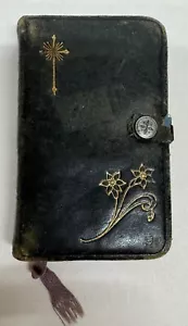 Antique Polish Miniature Prayer Book Mother of Pearl Crucifix 1914 Leather Bound - Picture 1 of 14