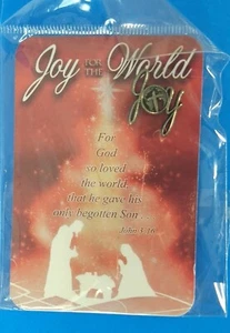 JOY Christmas Lapel Pin Silver tone 5/8 in x 3/4 in NEW Sealed Cross - Picture 1 of 3