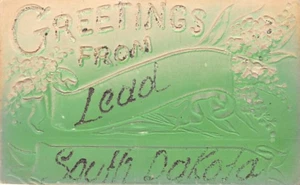 Postal SD: Saludos desde plomo, Dakota del Sur, brillo, en relieve DB 1910 - Imagen 1 de 2