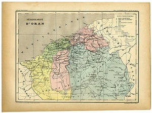 Antique Map-D'ORAN-ALGERIA-COLONY-NORTH AFRICA-FRANCE-Brugere-Trousset-1877 - Picture 1 of 1