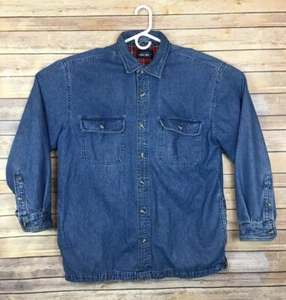 Cherokee Mens Denim Shirt L Vintage Plaid Flannel Lined - Picture 1 of 12