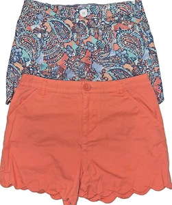 2 Pairs Crown & Ivy Girls Shorts Size 14 Peach & Paisley Cute Scalloped Hem - Picture 1 of 5