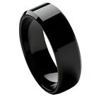 High Polished Black IP Plated Beveled Edge Tungsten Ring – 8mm