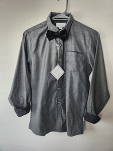 NEW Craft+Flow Boys Large ( 14 - 16) Gray Long Sleeve Dress Shirt + Bow Tie NWT - Picture 1 of 12