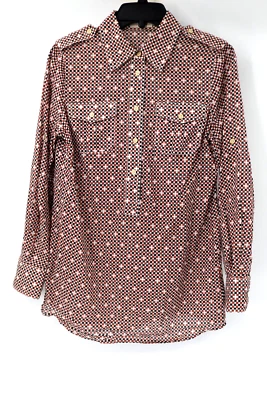 Tory Burch blouse Womens 6 Brigitte Long Sleeve Desert Sand Dotted Squares top - Image 1 of 4