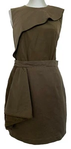 CARVEN OLIVE/KHAKI RUFFLE DRESS, 42 S, $895 - Picture 1 of 8