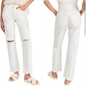Nuevos Pantalones de mezclilla Moussy Odessa tiro alto desgastados pierna recta en blanco talla 27 - Imagen 1 de 16