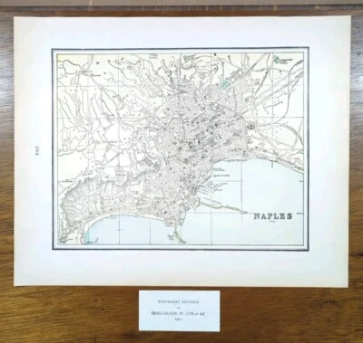Mapa vintage 1902 NÁPOLES ITALIA 14"x11" ~ antiguo original DUOMO DI NAPOLI Foto 1 de 4