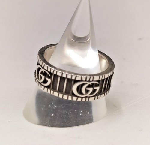 Anello Gucci Doppia G Argento Sterling 925 Fascia Logo GG Misura 20 US 9 con Scatola
