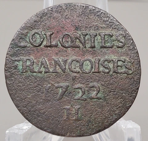 1722 H French Colonies 9 Denier Sou Colonial Coin Vg / F Cover