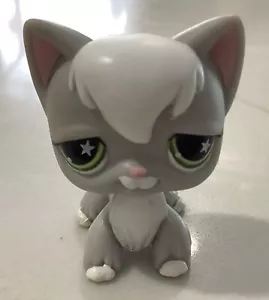 Littlest Pet Shop LPS #954 Gray/White Angora Cat with Green Star Eyes DAMAGED - Picture 1 of 4