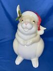 Fitz & Floyd Happy Christmas Rabbit Cookie Jar 1984 White Bunny Red Hat Holly