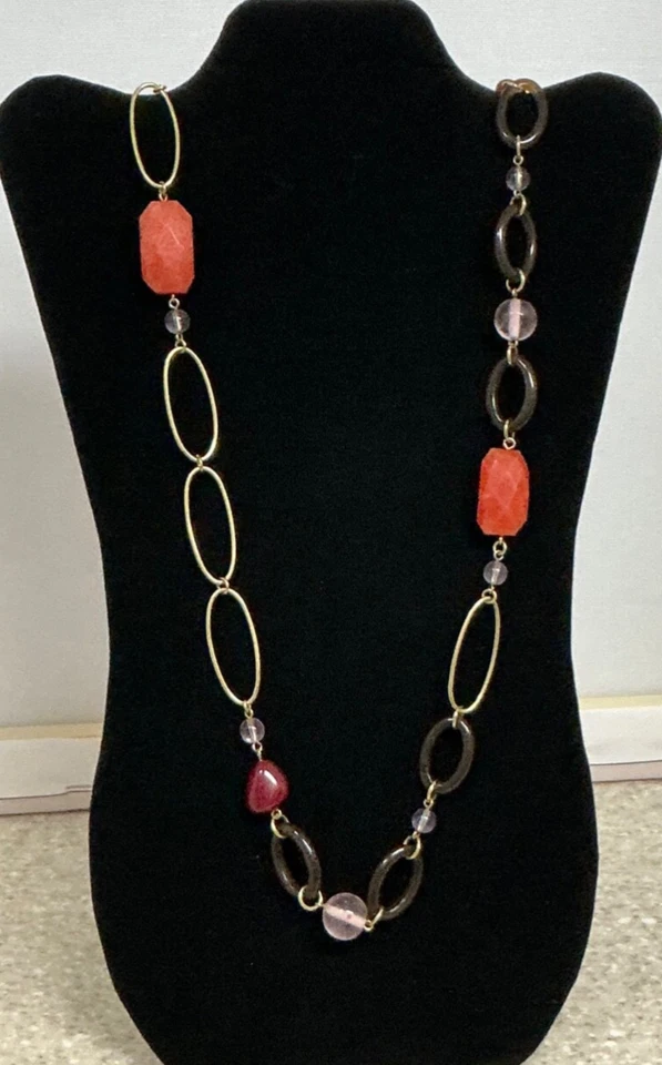 collar extra largo lia sophia piedra naranja-rojo y eslabón dorado Foto 1 de 1