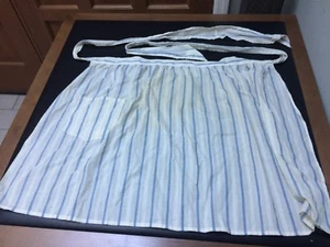Vtg Handmade Apron w/Pocket White Blue Yellow Stripe - Picture 1 of 3