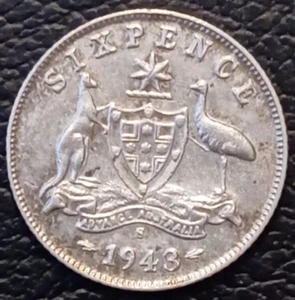 1943 Australian Sixpence Sterling Silver Coin San Francisco Mint EF Condition - Picture 1 of 2