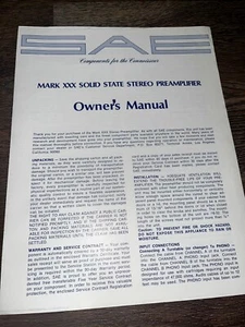 Handbuch für SAE Scientific Audio Electronics Mark XXX Solid-State-Vorverstärker - Bild 1 von 3