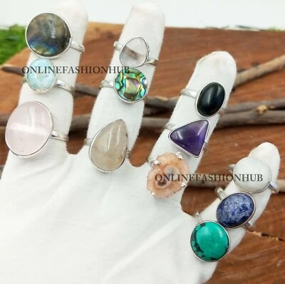 Оптовый лот колец с ободком из стерлингового серебра 925 пробы с аметистом и смесью драгоценных камней - Изображение 1 из 4