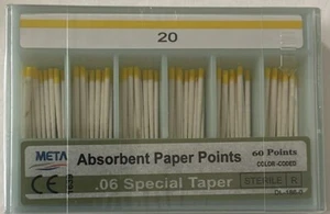 Dental META Absorbent Paper Points Endo Taper .06 #20 Color Coded 60/Pack - Picture 1 of 1
