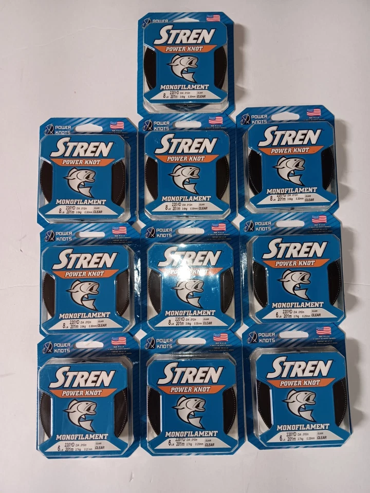 10 Stren Power Knot Monofilament Mixed Sizes (6) 8 lb. (4) 6 lb.  220 yds. Clear - Image 1 of 1
