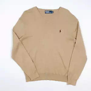 Polo Ralph Lauren Pima Algodón Jersey Mediano Hombres Cuello en V Suéter Claro Beige Tostado - Imagen 1 de 16