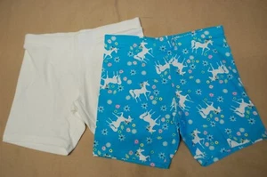 Girls 2 LOT SHORTS Stretch Play UNICORNS FLOWERS Turquoise White L PLUS 10-12 - Picture 1 of 1