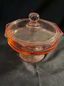 Depression Pink Glass Round Footed Candy Dish w Octagon Lid - Picture 1 of 3