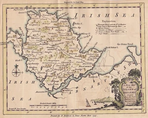 Mapa antiguo de 1755 - "Un nuevo mapa de la isla de Anglesey" - Gales - Thomas Kitchin - Imagen 1 de 2