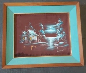 Quadro metà secolo serigrafia originale firmato acquerello incorniciato casa asiatica - Foto 1 di 2
