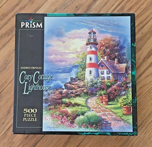 PRISM COZY COTTAGE LIGHTHOUSE BY ANDRES ORPINAS 500 PIECE PUZZLE NEW IN BOX - Picture 1 of 2