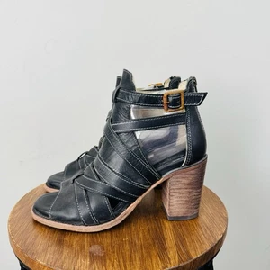Freebird By Steven Black Leather Strappy Heeled Sandals Women’s Size 9 - Picture 1 of 10