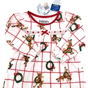 Rudolph Rentier Mädchen Weihnachten Nachthemd Flanell Urlaub Nachtwäsche Gr. 3T Neu - Bild 1 von 18