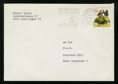 Germany Postal History Cover sc 1350 SG 1961 Reutlingen Slogan Cancel - Image 1 of 2
