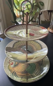 John Derian 3 Tier Melamine Serving Tray Cookie Platter Turkey Farmhouse Thanks - Picture 1 of 21