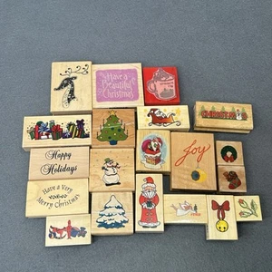 Vtg LOT OF 20 WOOD Block RUBBER STAMPS Winter Christmas Xmas Holidays - Picture 1 of 5
