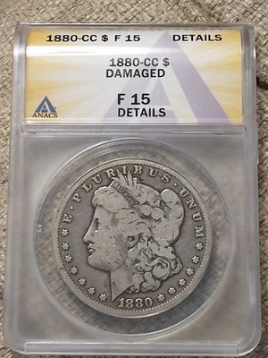 1880-CC Morgan Silver Dollar, ANACS F 15 Details, Damaged (Light Damage) - Image 1 of 4