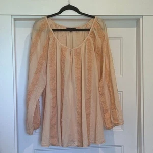 Ellos Peach 100% Cotton Crochet Embroidery V-Neck Boho Peasant Top, 2X - Picture 1 of 6