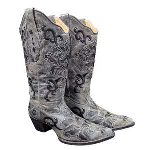 Corral Vintage A1130 grau schwarz Nieten Leder Cowboystiefel Damengröße 8 M - Bild 1 von 15