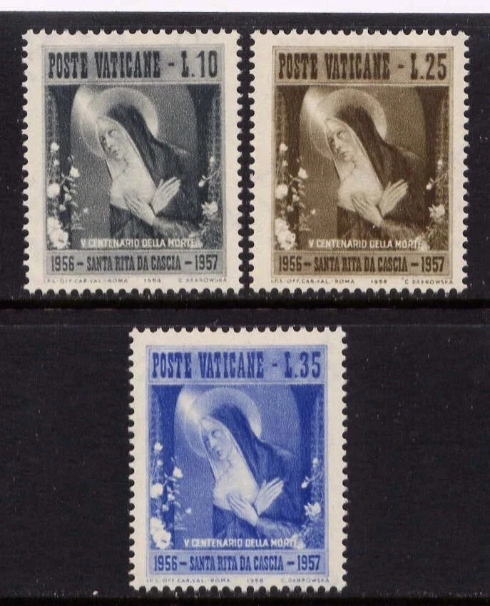 Vatican Stamp Sc 209-11, 1956 Saint Rita, F/VF MNH (509B125) - Image 1 of 1